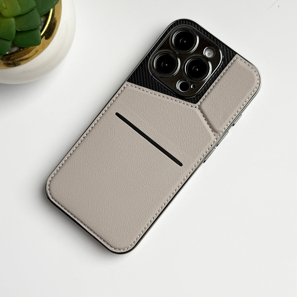 iPhone 16 series PU leather multifunctional card holder case, cream