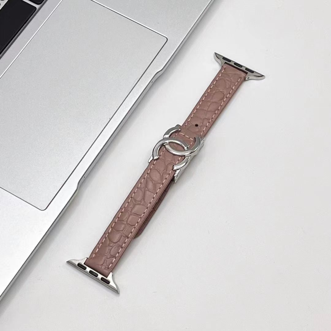 Chanel-inspired leather watch strap with metal detail