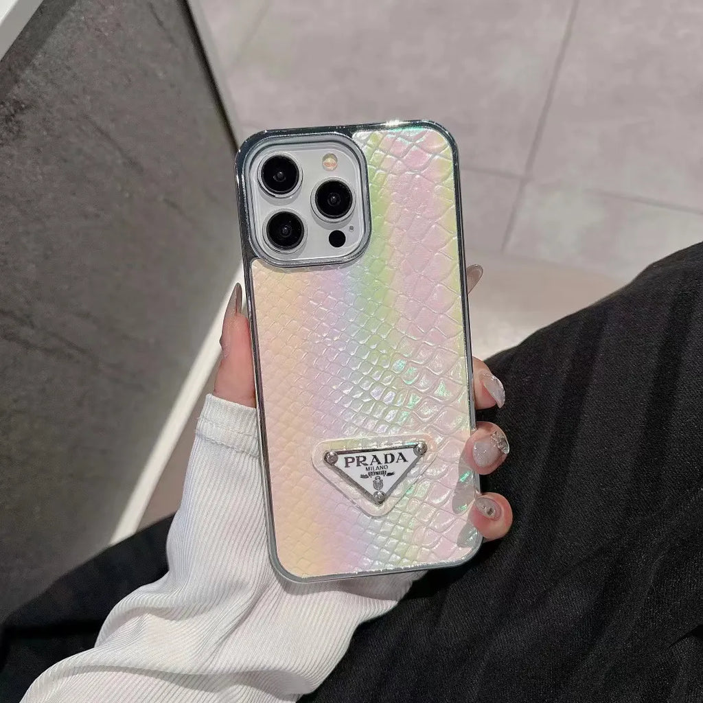 Prada-inspired pastel textured phone case with triangle detail