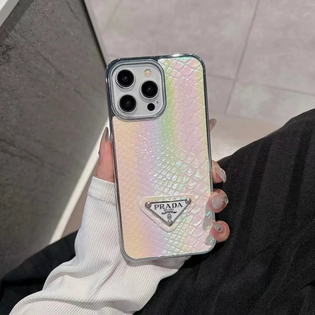 Prada-inspired pastel textured phone case with triangle detail