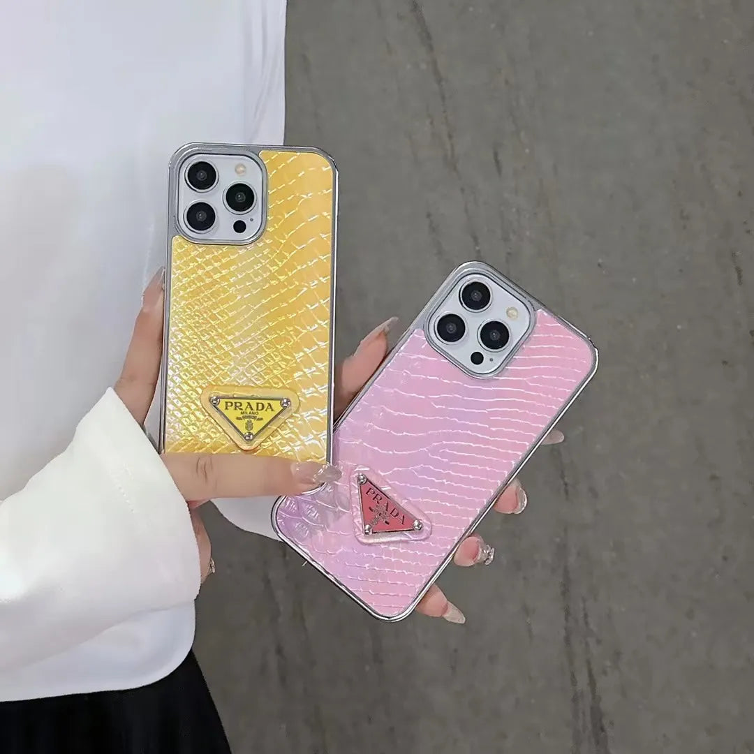 Prada-inspired pastel textured phone case with triangle detail