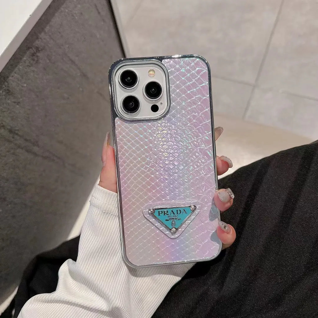 Prada-inspired pastel textured phone case with triangle detail
