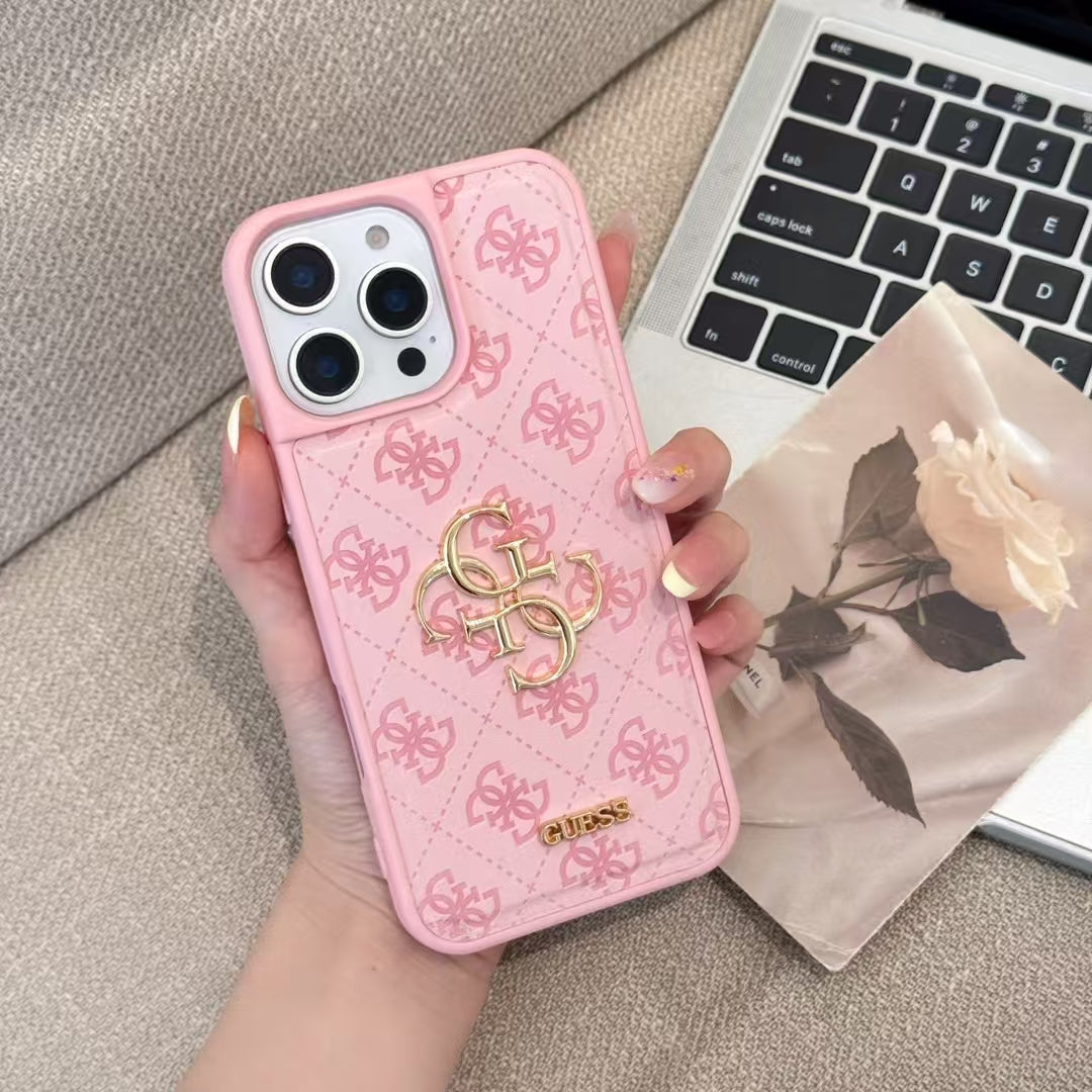 Guess-inspired monogram iPhone case with gold-tone detail