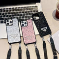 Prada-inspired glitter phone case with wrist strap