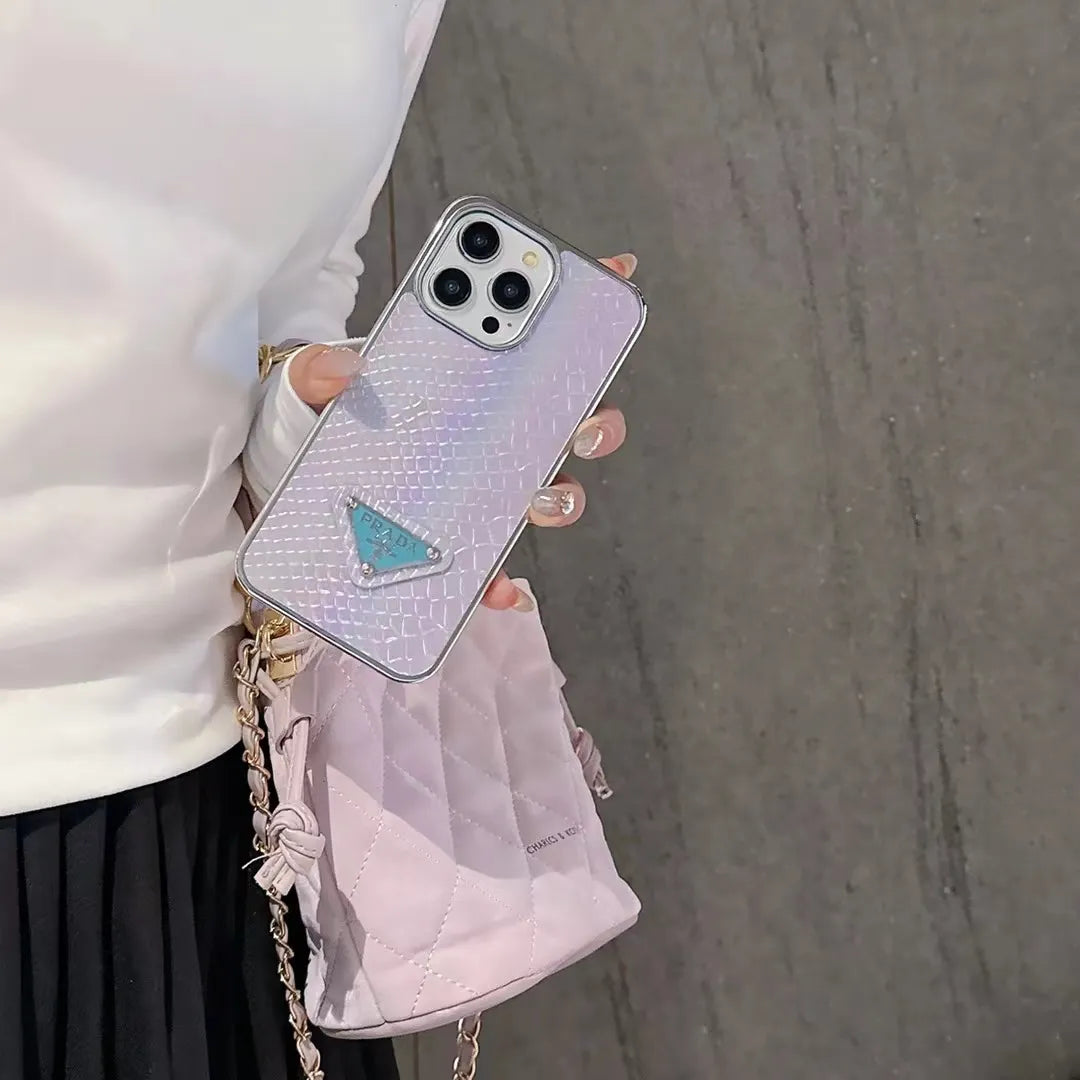 Prada-inspired pastel textured phone case with triangle detail