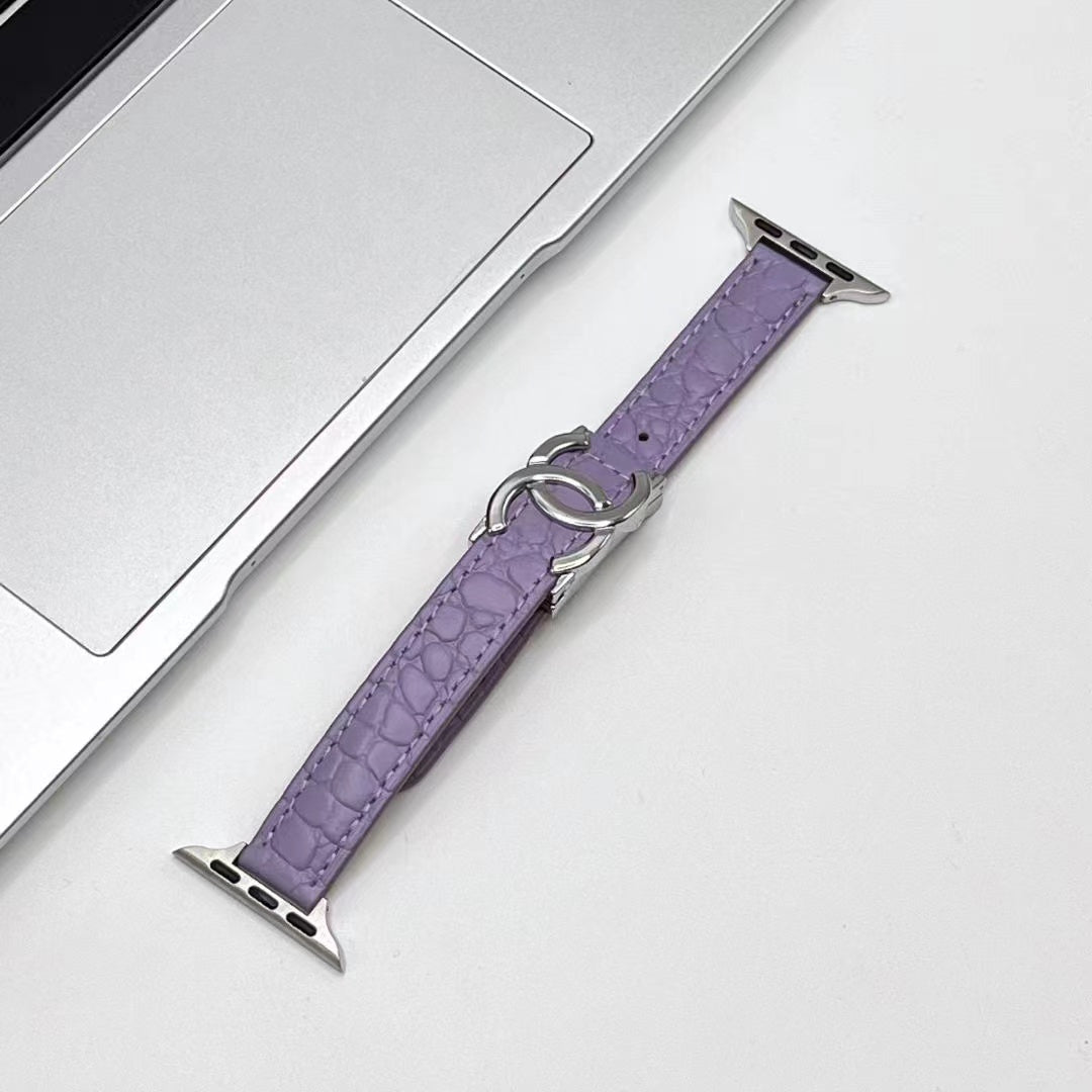 Chanel-inspired leather watch strap with metal detail
