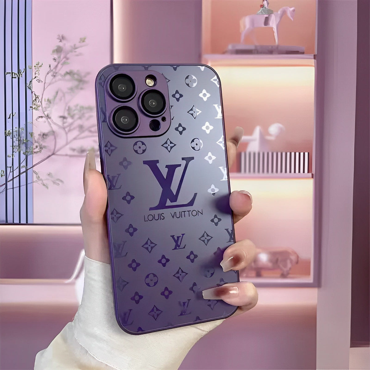 Louis Vuitton-inspired frosted matte case for iPhone 16 15 14, purple