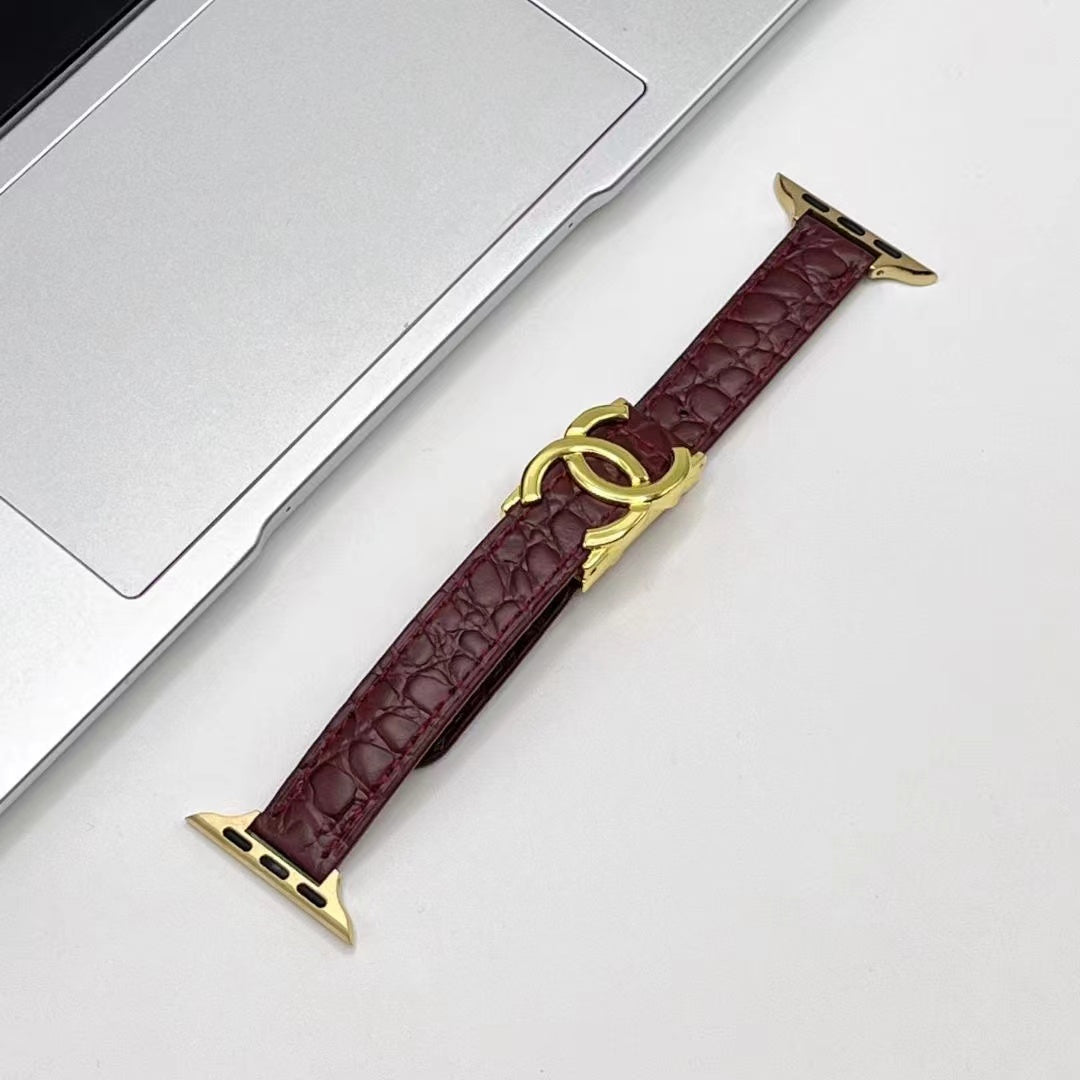 Chanel-inspired leather watch strap with metal detail
