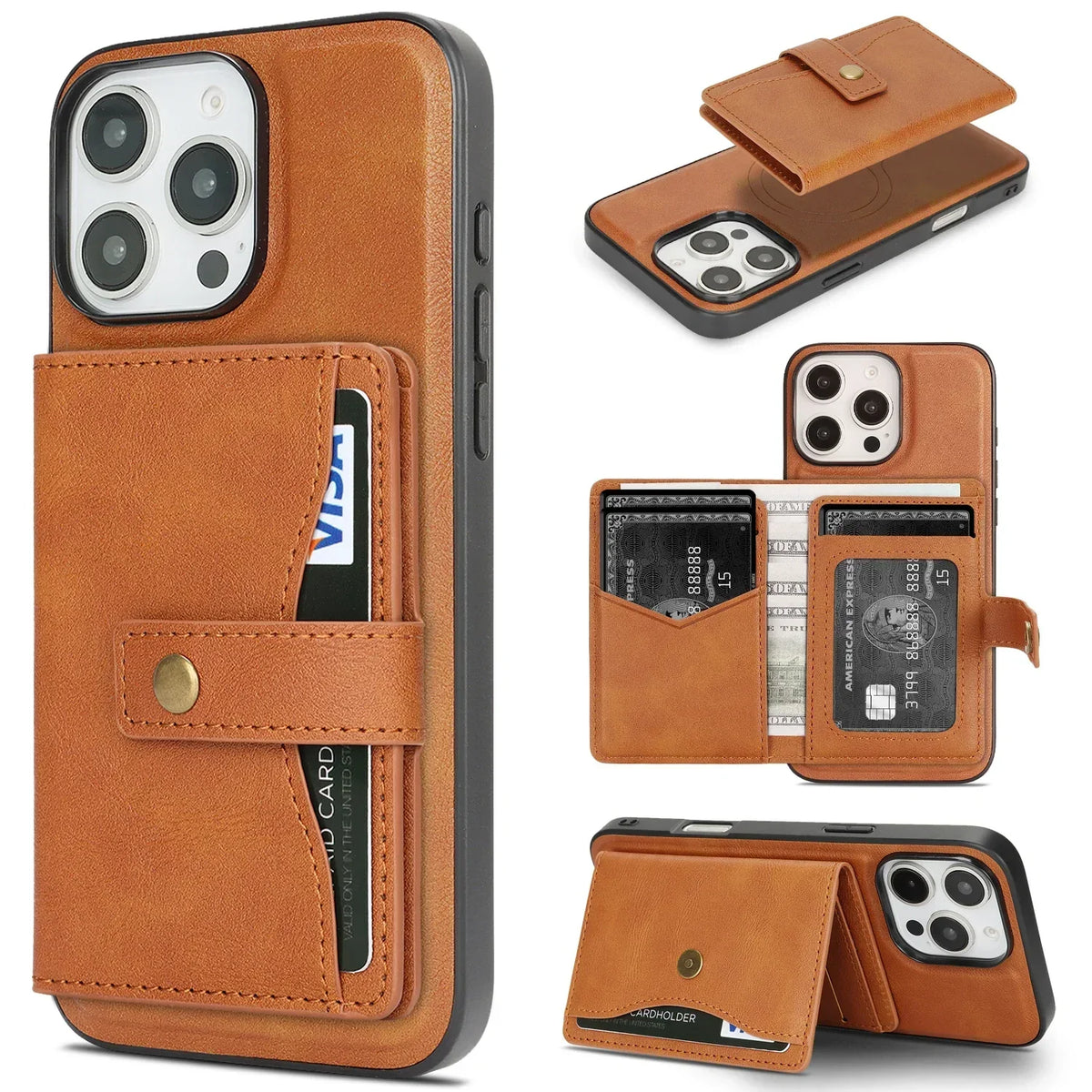 Leather phone case wallet cash card holder for iPhone 17 / 16 / 15 / 14
