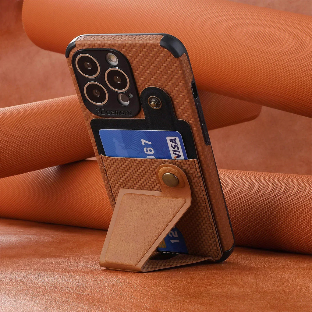 Carbon fiber wallet flip card holder phone case for iPhone 16 15 14