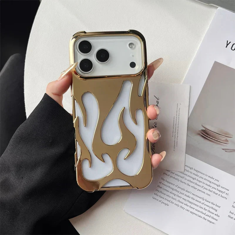 3D flame pattern hollow slim phone case for iPhone 17 16 15 14