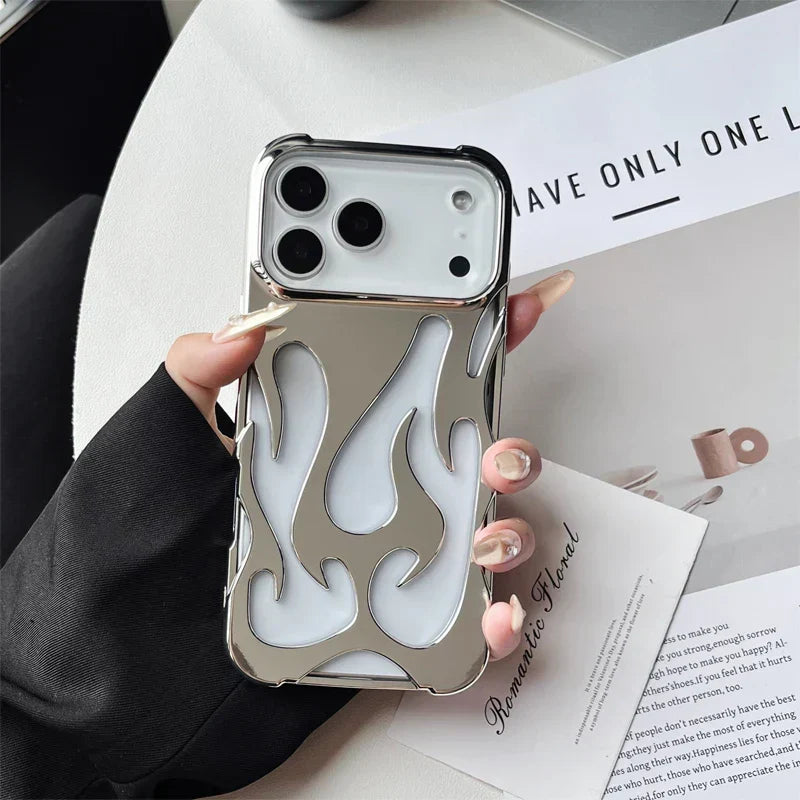 3D flame pattern hollow slim phone case for iPhone 17 16 15 14
