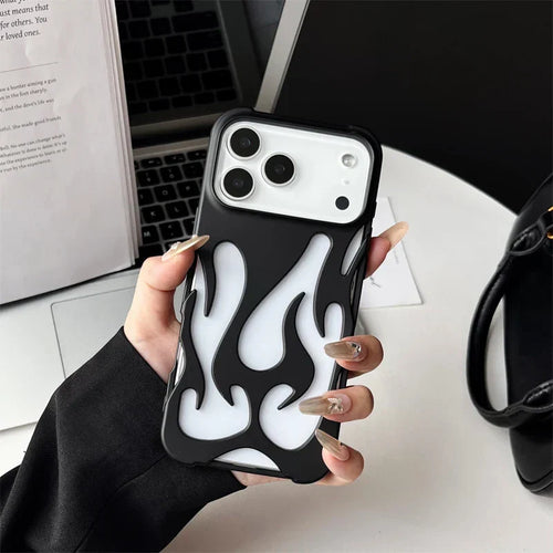 3D flame pattern hollow slim phone case for iPhone 17 16 15 14, matte black