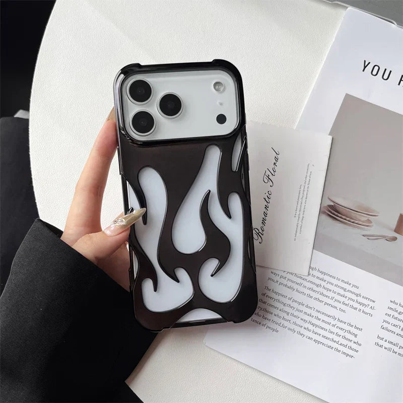 3D flame pattern hollow slim phone case for iPhone 17 16 15 14