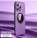 Leather iPhone case with camera lens protection, purple