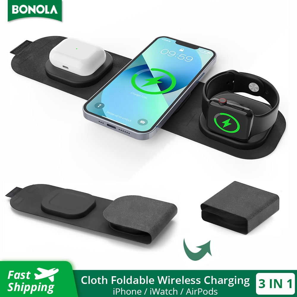 3-in-1 foldable travel charger for iPhone, Apple Watch and AirPods