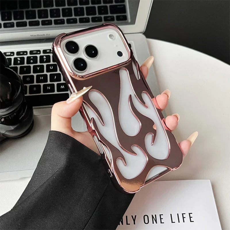3D flame pattern hollow slim phone case for iPhone 17 16 15 14