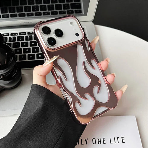 3D flame pattern hollow slim phone case for iPhone 17 16 15 14
