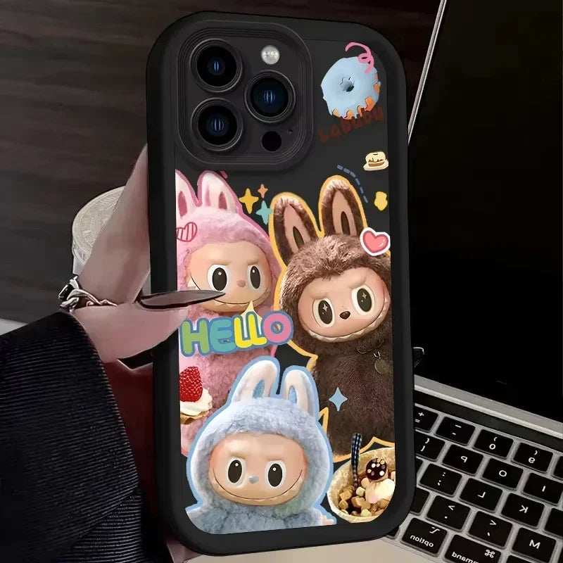 Labubu-inspired pastel character phone case for iPhone