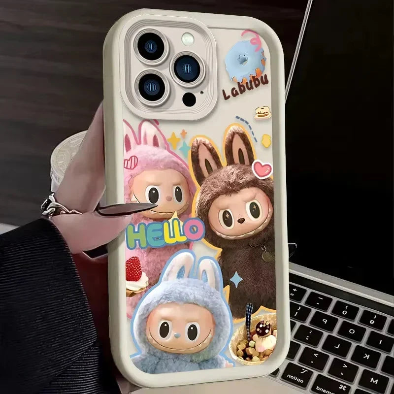 Labubu-inspired pastel character phone case for iPhone