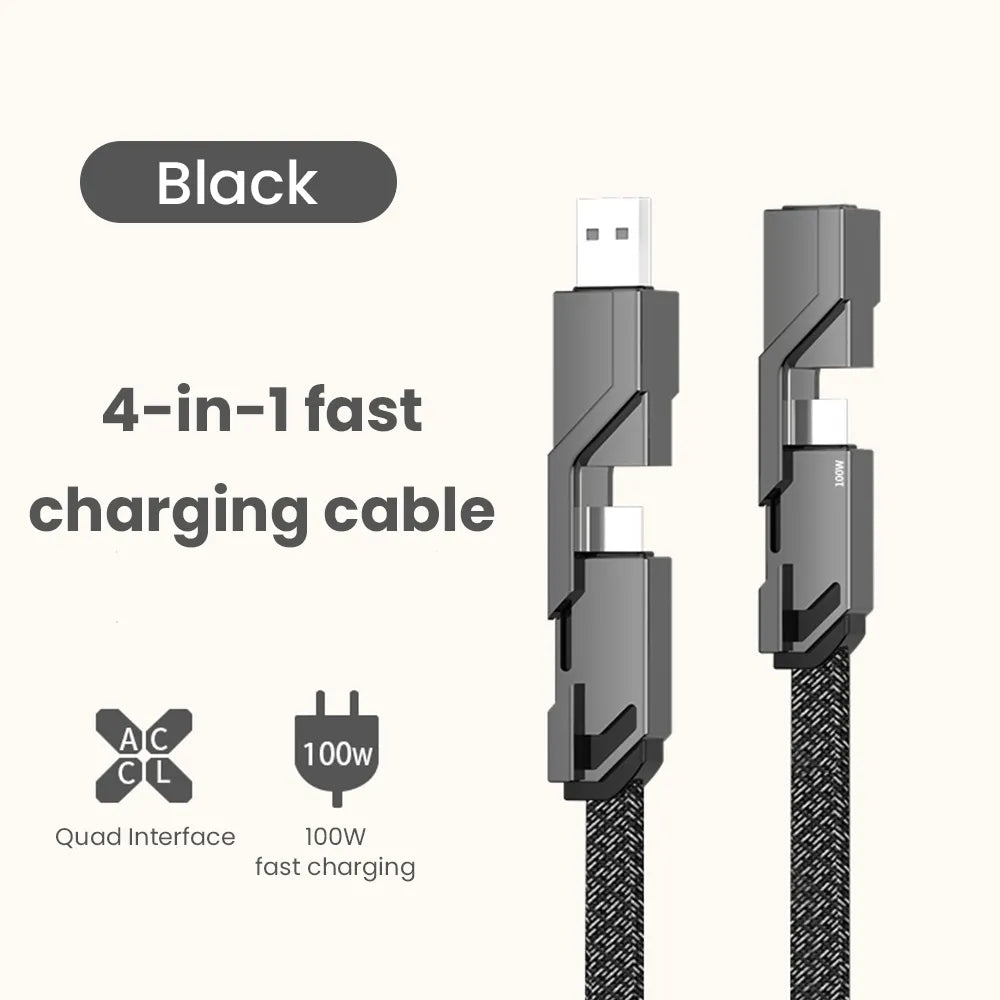 4-in-1 charging cable for iPhone and Samsung, black