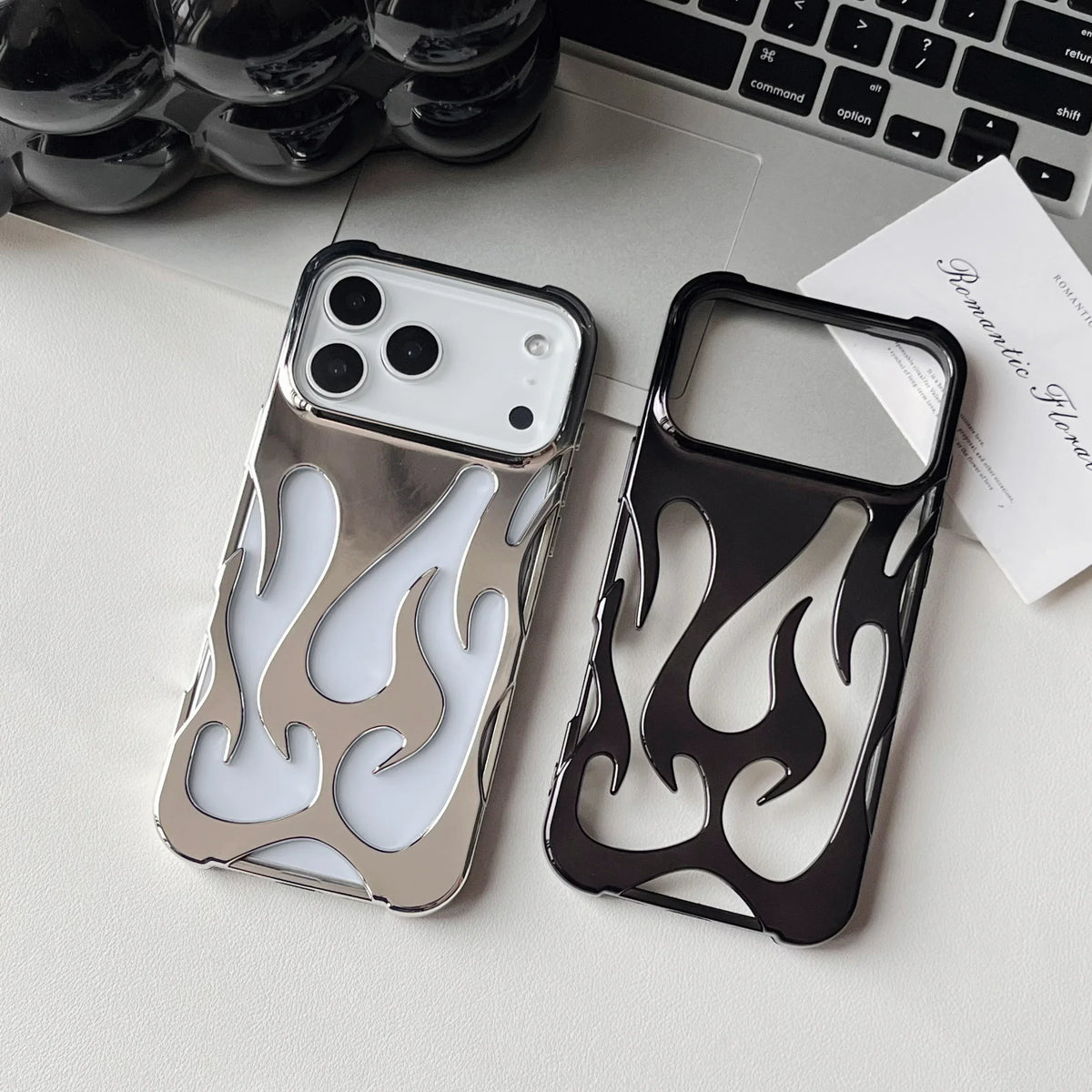 3D flame pattern hollow slim phone case for iPhone 17 16 15 14