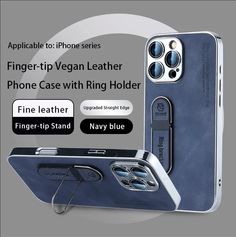 Leather iPhone case with holder, light blue