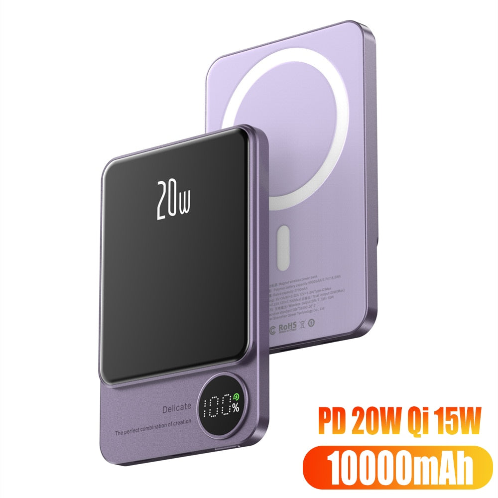 Slim magnetic wireless power bank with digital display