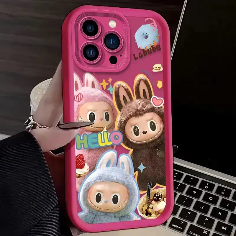 Labubu-inspired pastel character phone case for iPhone