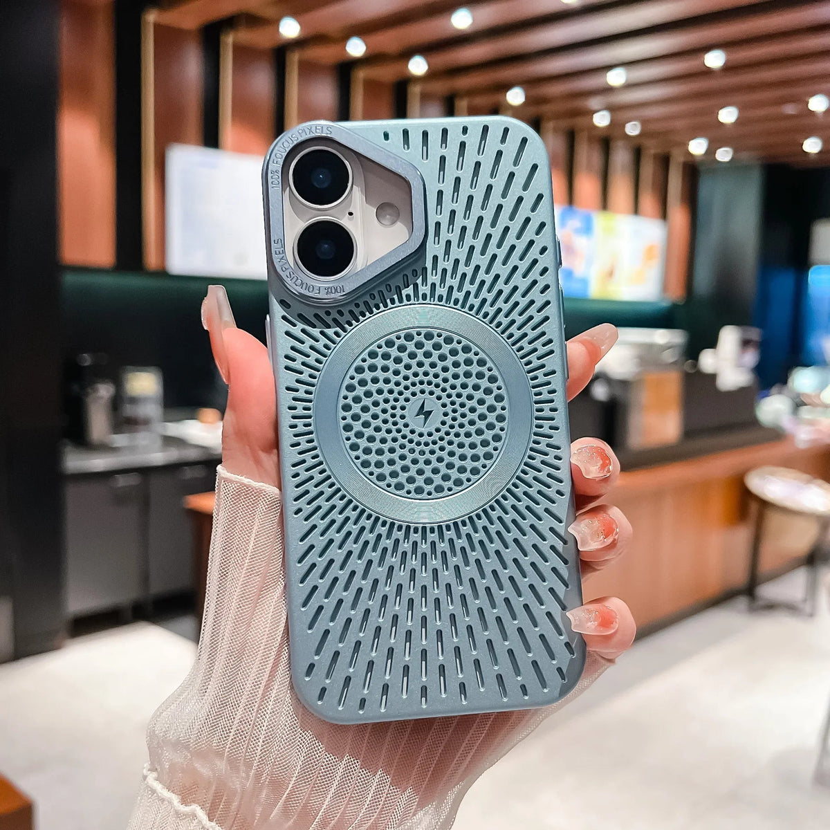Textured iPhone case with circular pattern