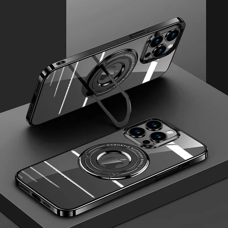 Transparent iPhone case with folding magnetic stand