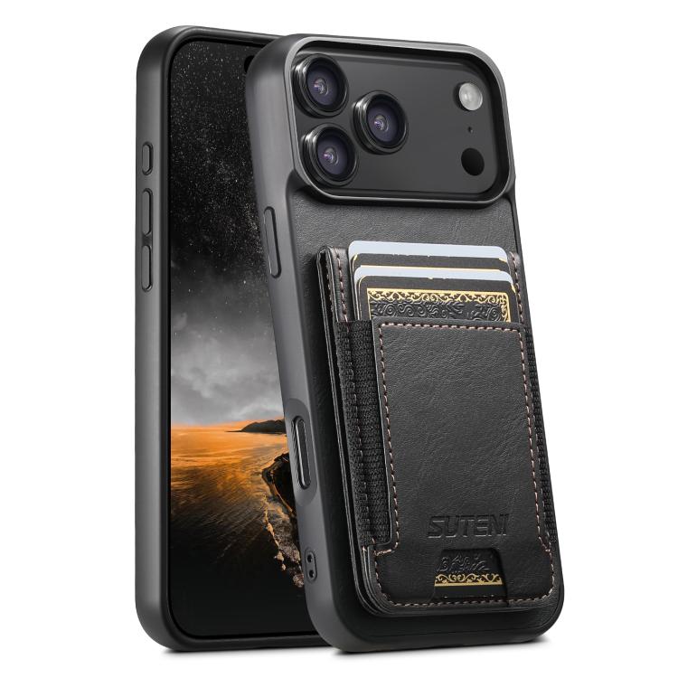 Leather wallet stand back phone case for iPhone 17 / 16 / 15 / 14