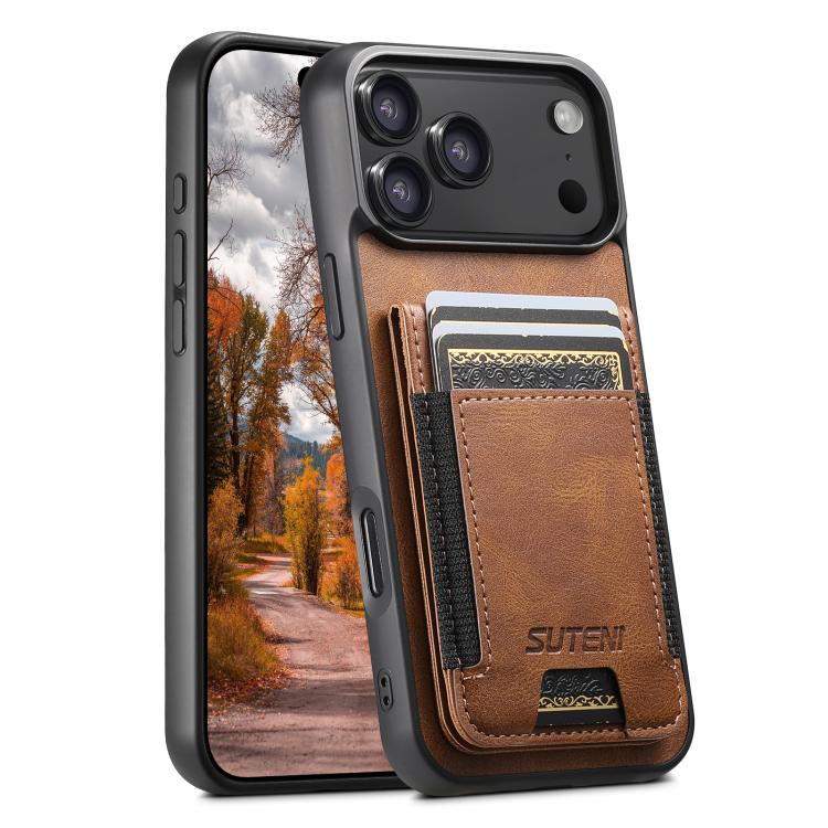 Leather wallet stand back phone case for iPhone 17 / 16 / 15 / 14