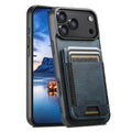Leather wallet stand back phone case for iPhone 17 / 16 / 15 / 14, blue