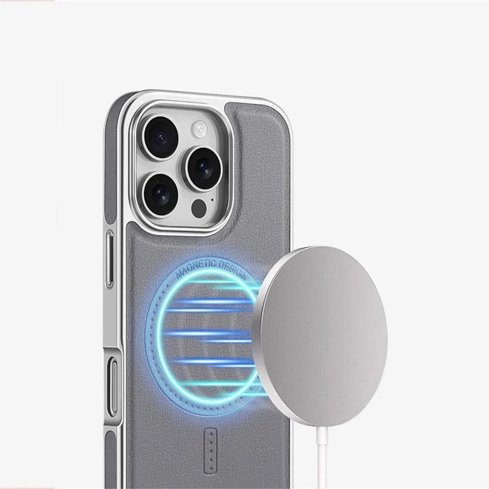 Leather magnetic back case for iPhone 16 15 14
