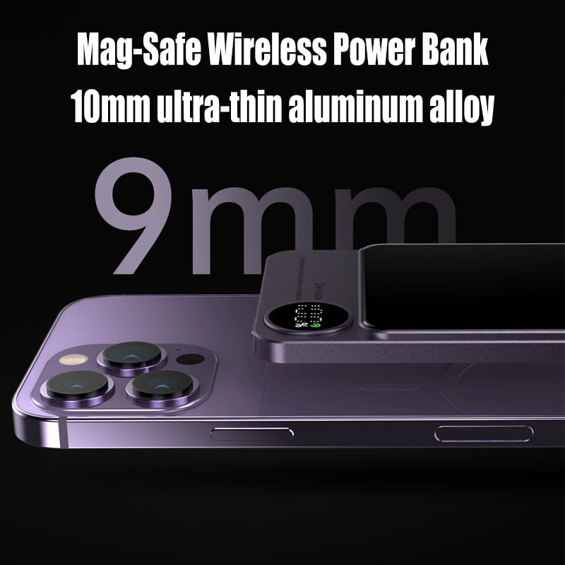Slim magnetic wireless power bank with digital display