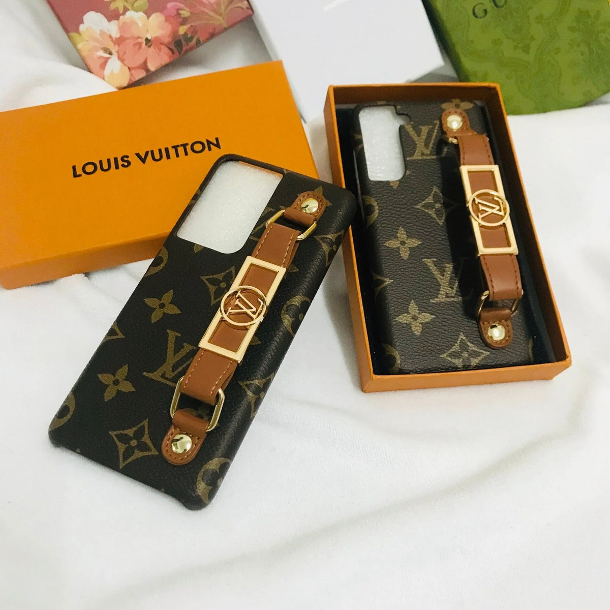 Monogram Samsung Galaxy s23 case with hand strap