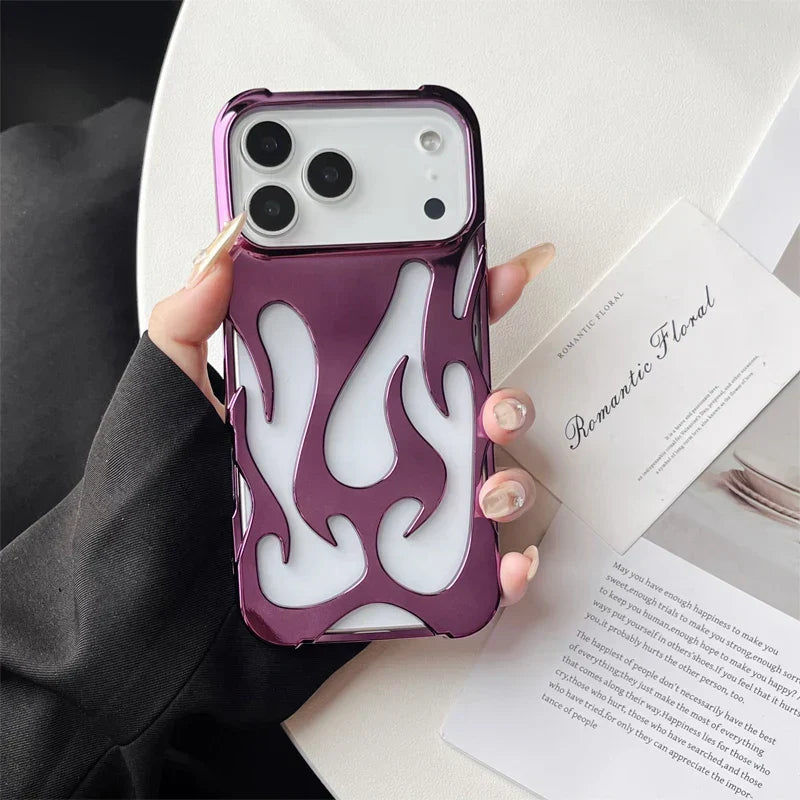 3D flame pattern hollow slim phone case for iPhone 17 16 15 14