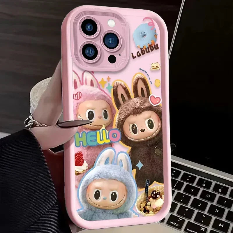 Labubu-inspired pastel character phone case for iPhone