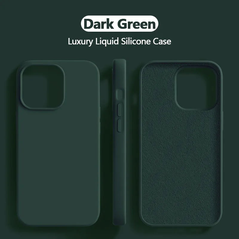 Liquid silicone case shockproof for iPhone 15 14 13, dark green