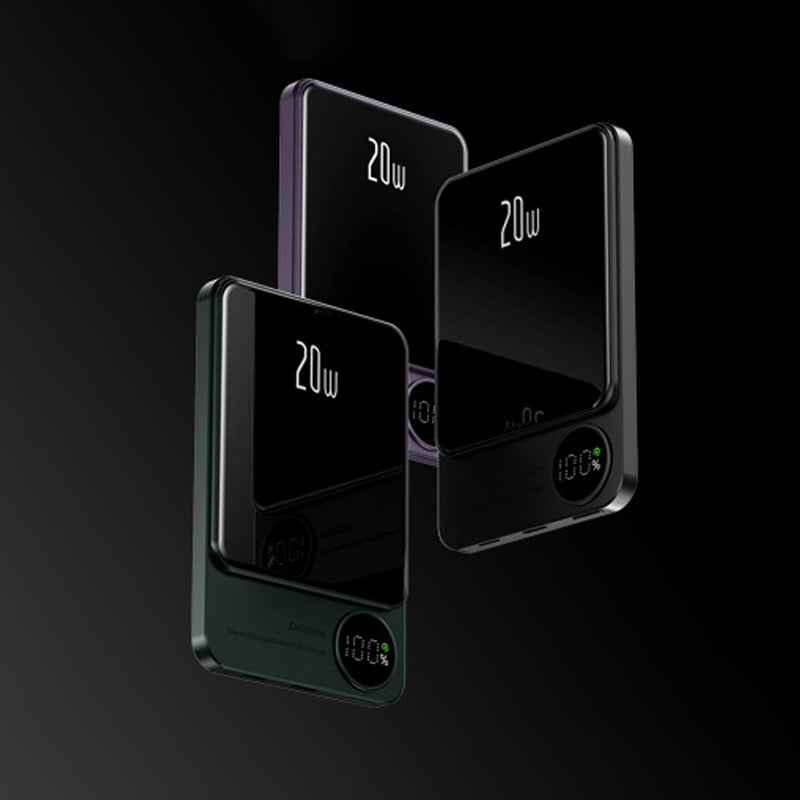 Slim magnetic wireless power bank with digital display