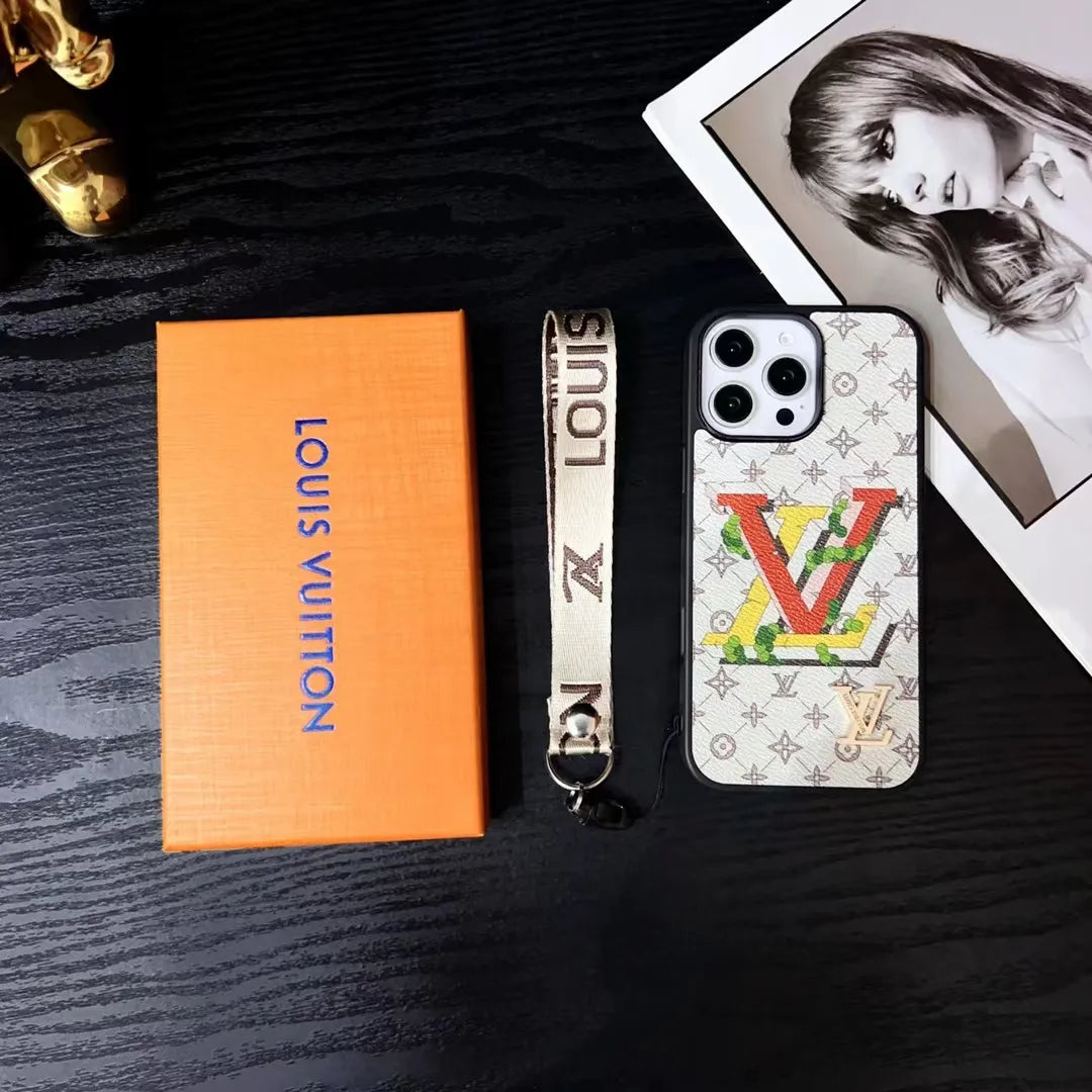 Louis Vuitton-inspired bright monogram phone case with letter detail
