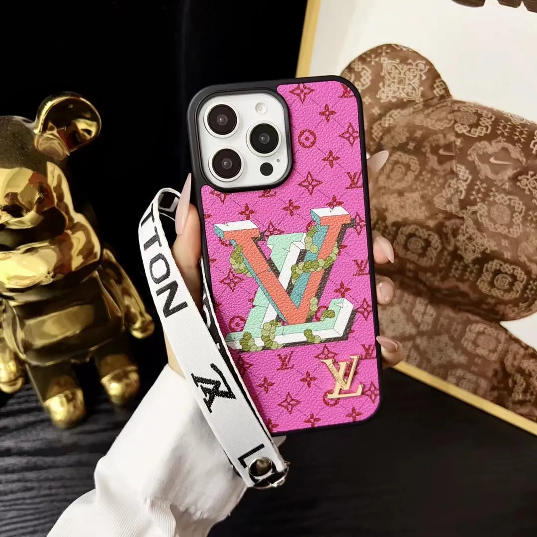 Louis Vuitton-inspired bright monogram phone case with letter detail