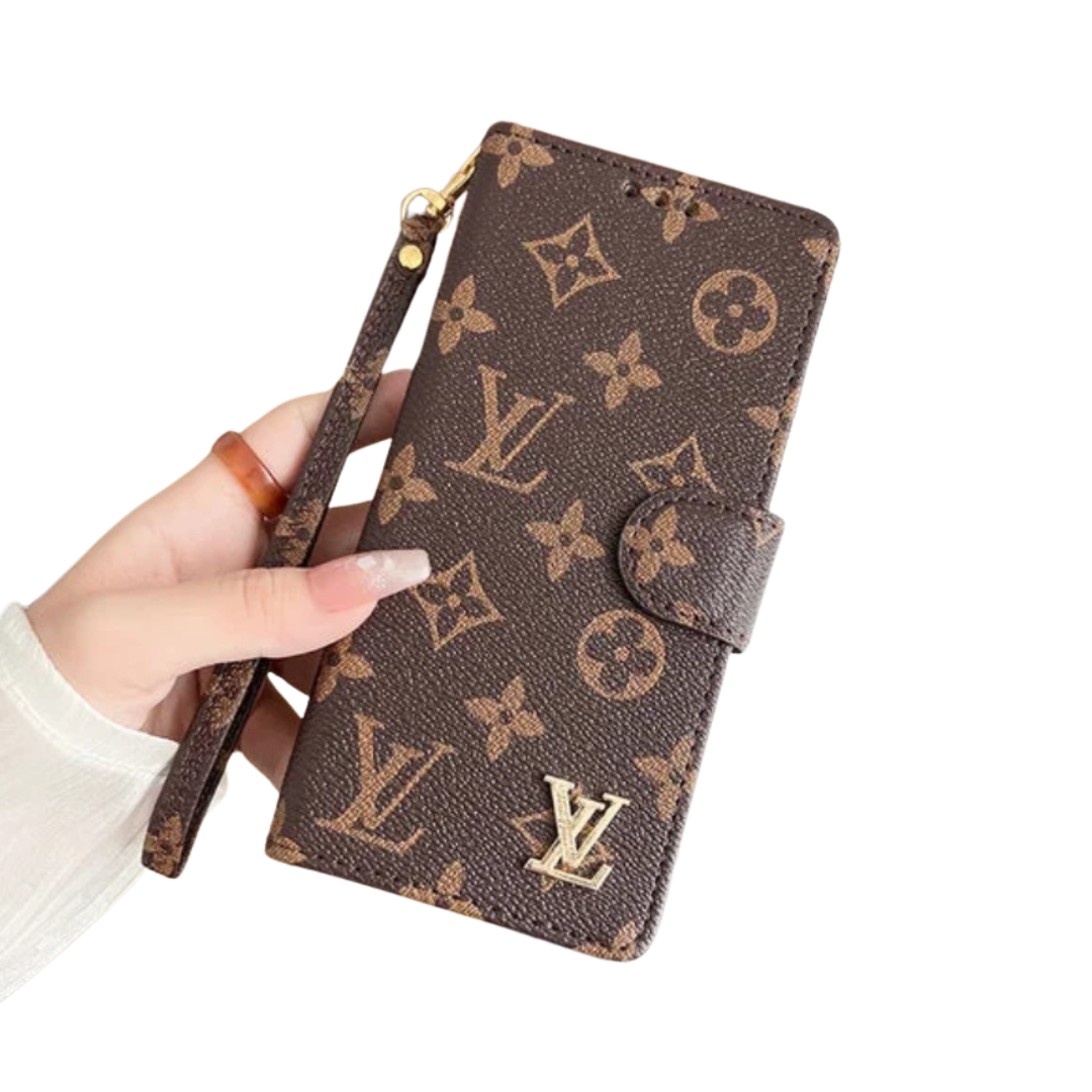 Louis Vuitton-inspired monogram flip wallet case for iPhone
