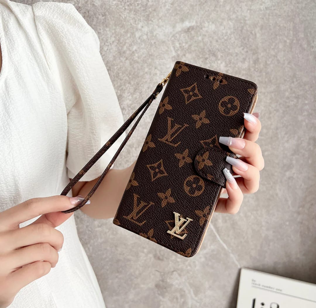 Louis Vuitton-inspired monogram flip wallet case for iPhone