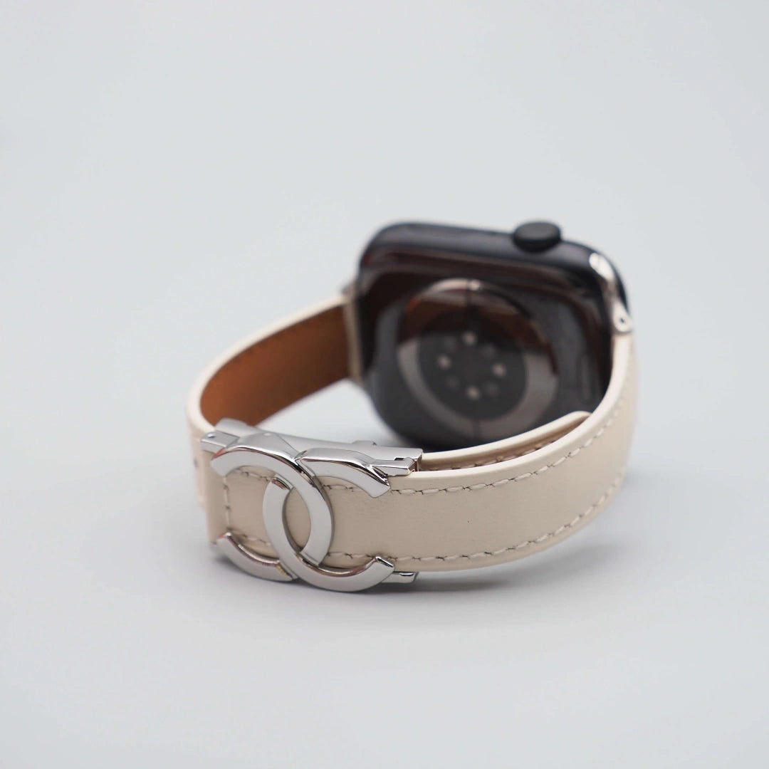 Chanel-inspired leather watch strap with metal detail