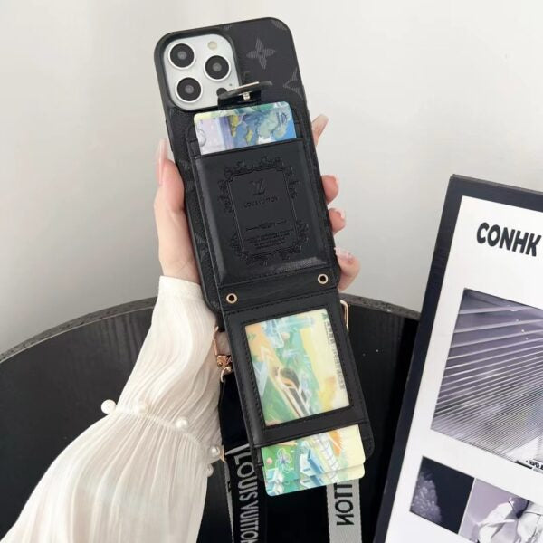 Louis Vuitton-inspired phone case with card holder for iPhone