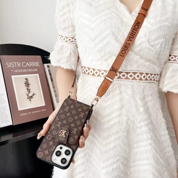 Louis Vuitton-inspired phone case with card holder for iPhone