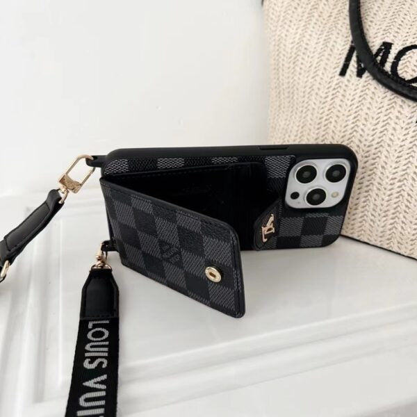 Louis Vuitton-inspired phone case with card holder for iPhone