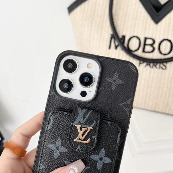 Louis Vuitton-inspired phone case with card holder for iPhone